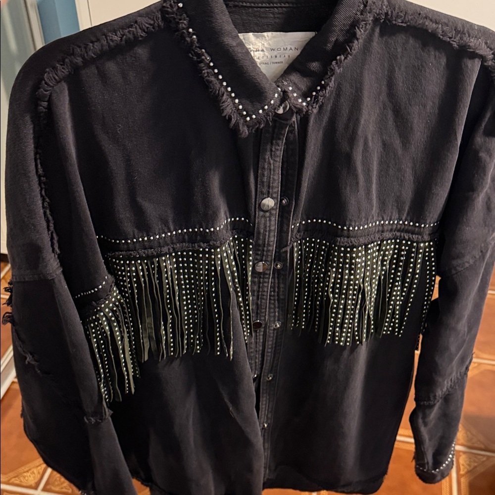 Black Studded Fringe Western Shirt